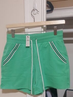 Talbots Mint Green Drawstring Pocket Shorts with Striped Trim